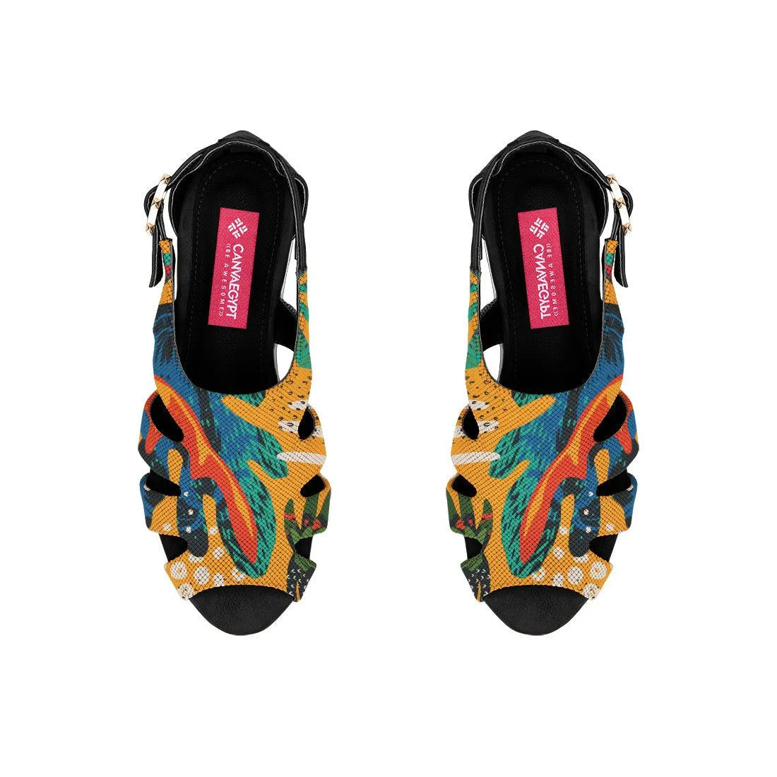Black Spider Toe Sandal Yellow Leaves - CANVAEGYPT