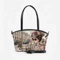 Black Wide Tote Bag Vintage London Tea Time Soft Floral Aesthetic Lady