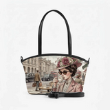 Black Wide Tote Bag Vintage London Tea Time Soft Floral Aesthetic Lady - 1
