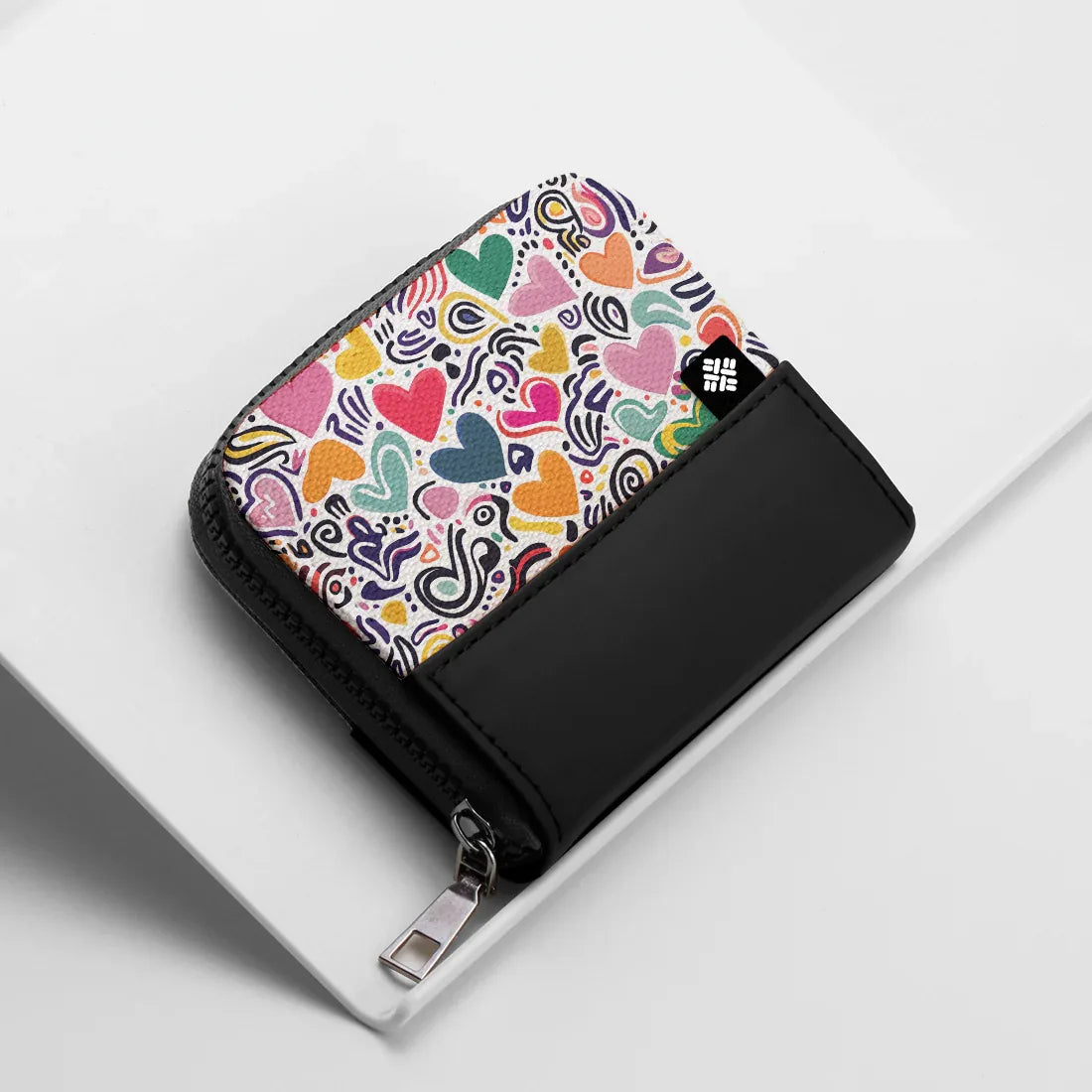 Black ZipPop Wallet Heart Beat Boho - 1