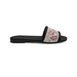 Black Drift Slides Vintage Taupe Rose Floral Print