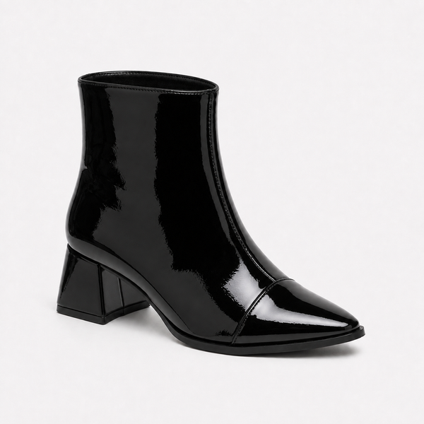 Black Gloss Muse Ankle Boots - Patent Leather | ECADRA