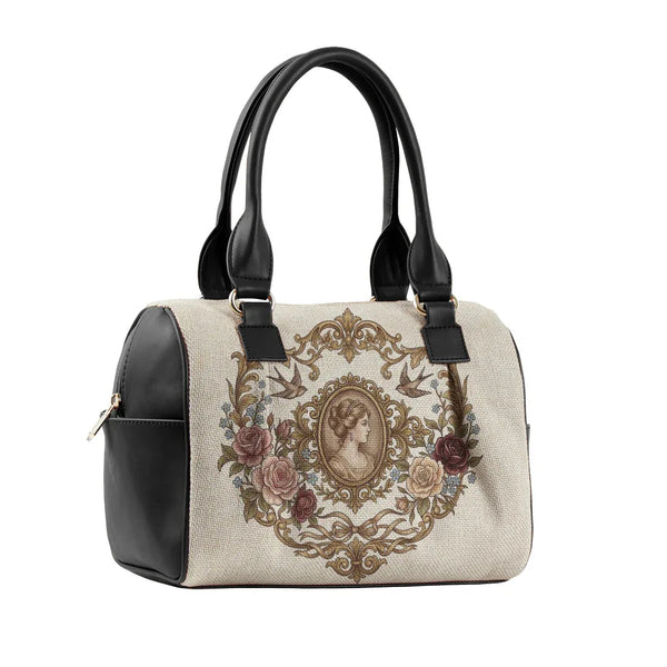 Black Speedy Bag Vintage Cameo Portrait Soft Floral - 1