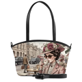 Black Wide Tote Bag Vintage London Tea Time Soft Floral Aesthetic Lady