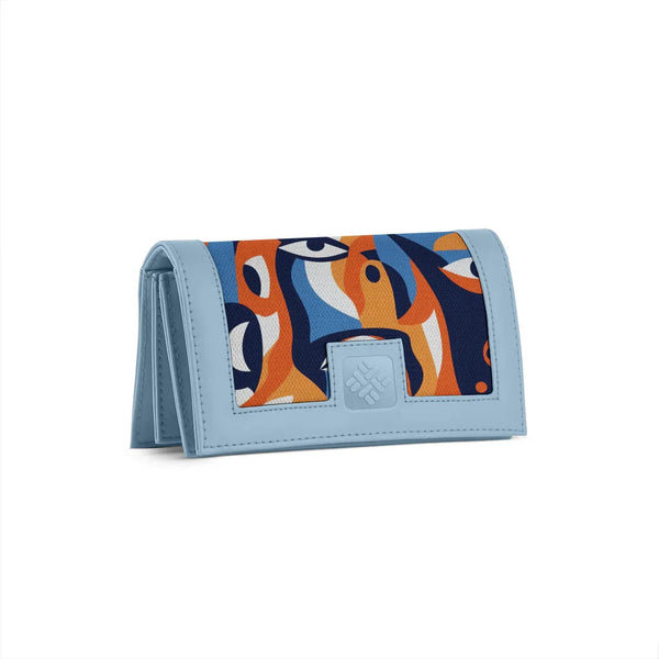 Blue Sleek Elegance Fold Wallet in Bold Geometric Waves - 1