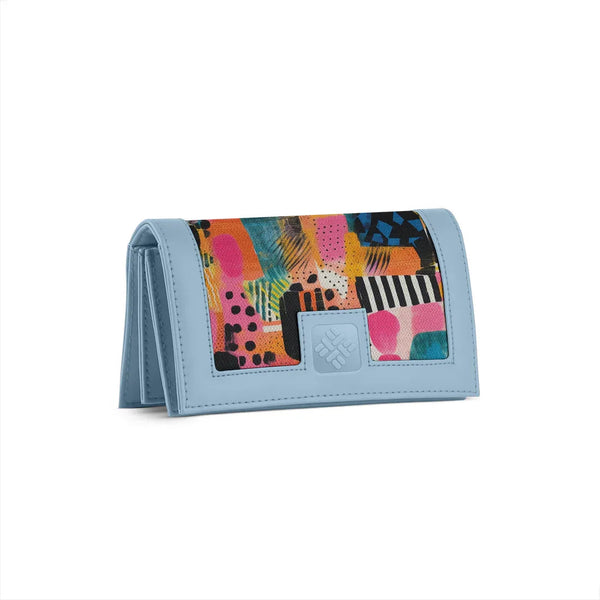 Blue Sleek Elegance Fold Wallet in Whimsical Patchwork Delight - 1