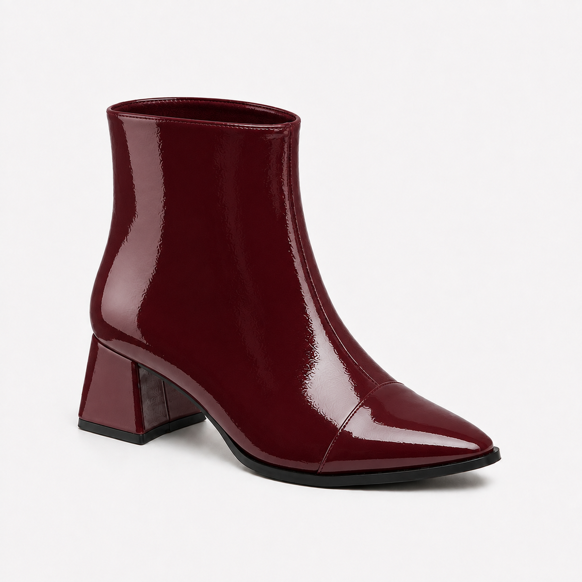 Burgundy Gloss Muse Ankle Boots - Patent Leather | ECADRA