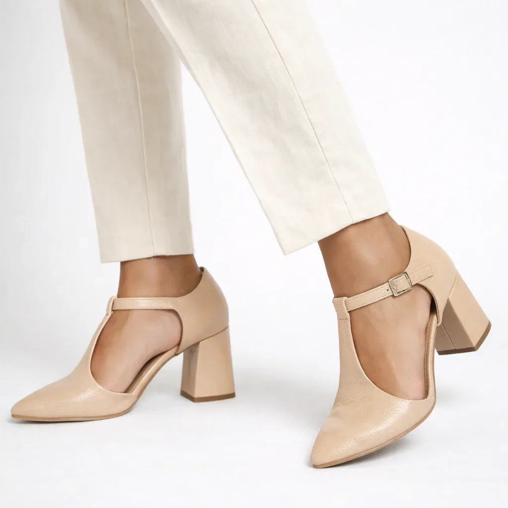 Beige T-Strap Heels – Elegance That Works - 3