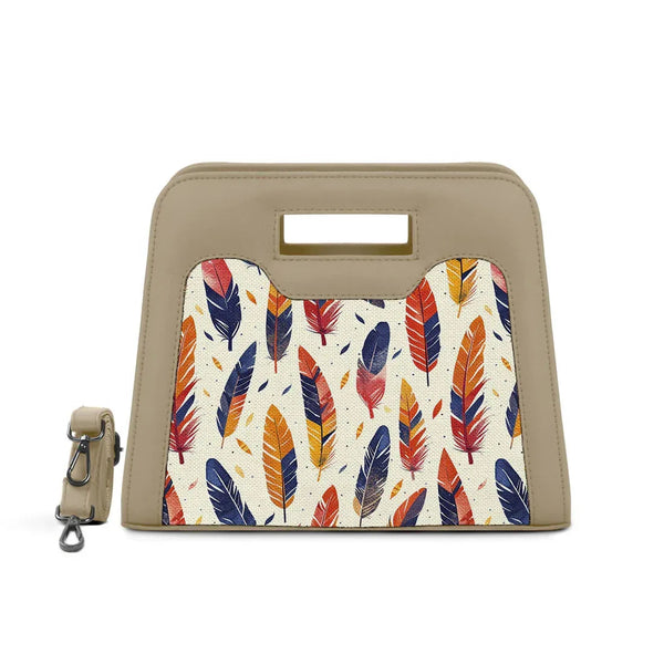 Beige Chic Peek Handbag Feathers Pattern - 1