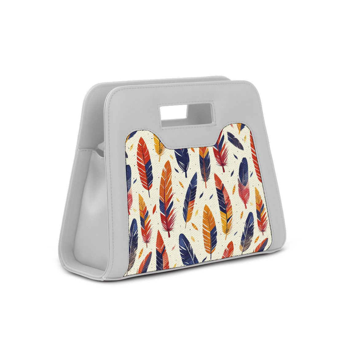 White Chic Peek Handbag Feathers Pattern - 2
