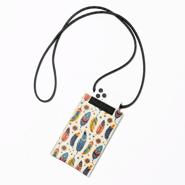 Crossbody Phone Bag – Boho Feather Pattern