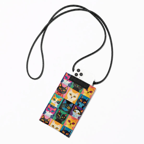 Crossbody Phone Bag – Colorful Cat Portrait Mosaic