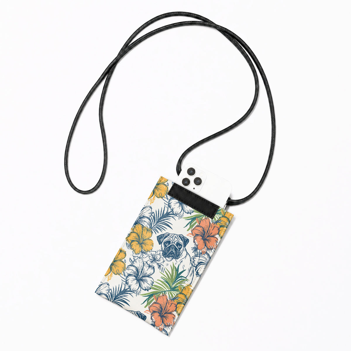 Crossbody Phone Bag – Tropical Pug & Hibiscus