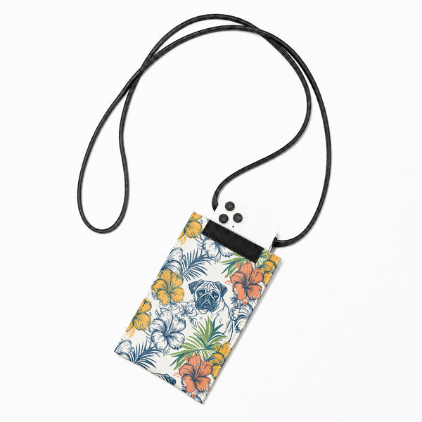 Crossbody Phone Bag – Tropical Pug & Hibiscus
