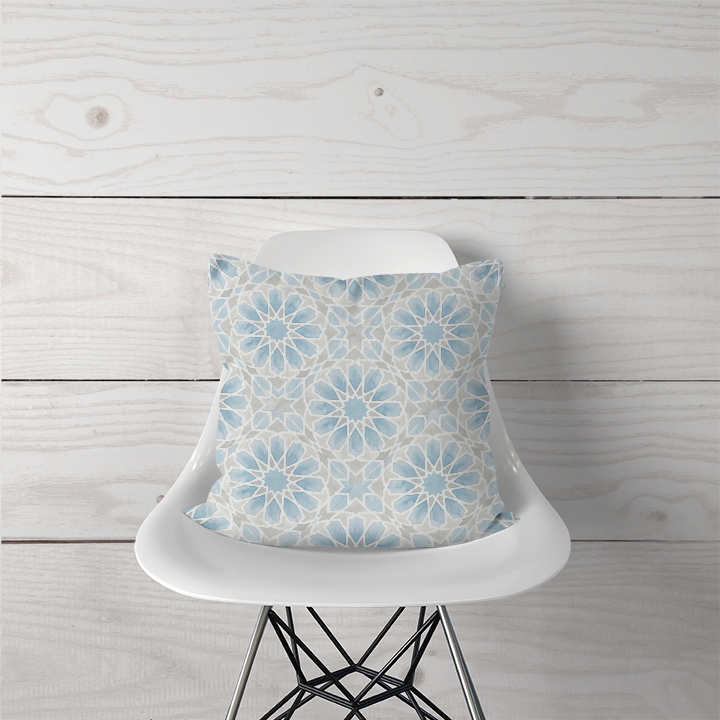 Decorative Pillow Ramadan 2026 Blue Watercolor Islamic Pattern