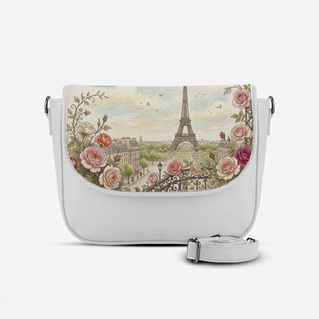 White Messenger Crossbody Eiffel Tower Paris France - 1