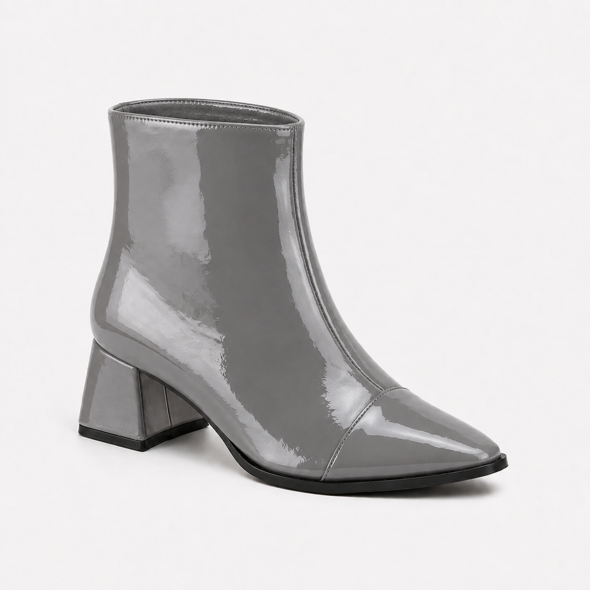 Gray Gloss Muse Ankle Boots - Patent Leather | ECADRA
