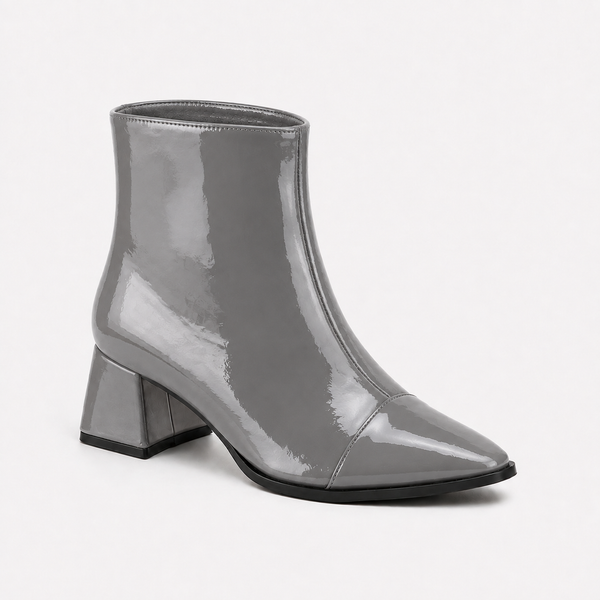 Gray Gloss Muse Ankle Boots - Patent Leather | ECADRA