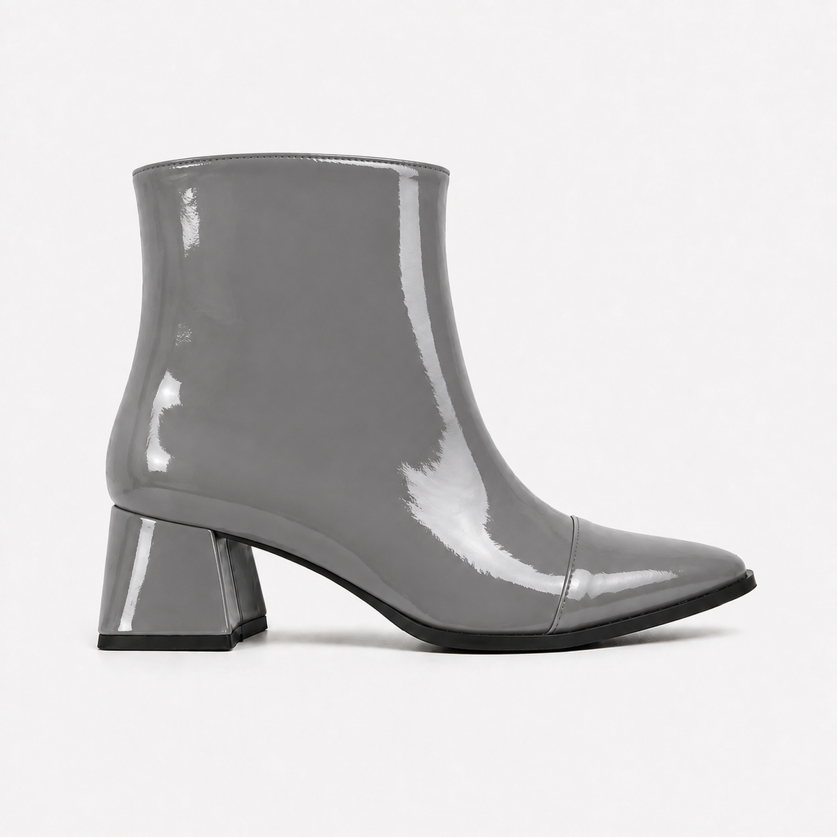 Gray Gloss Muse Ankle Boots - Patent Leather - 2 | ECADRA