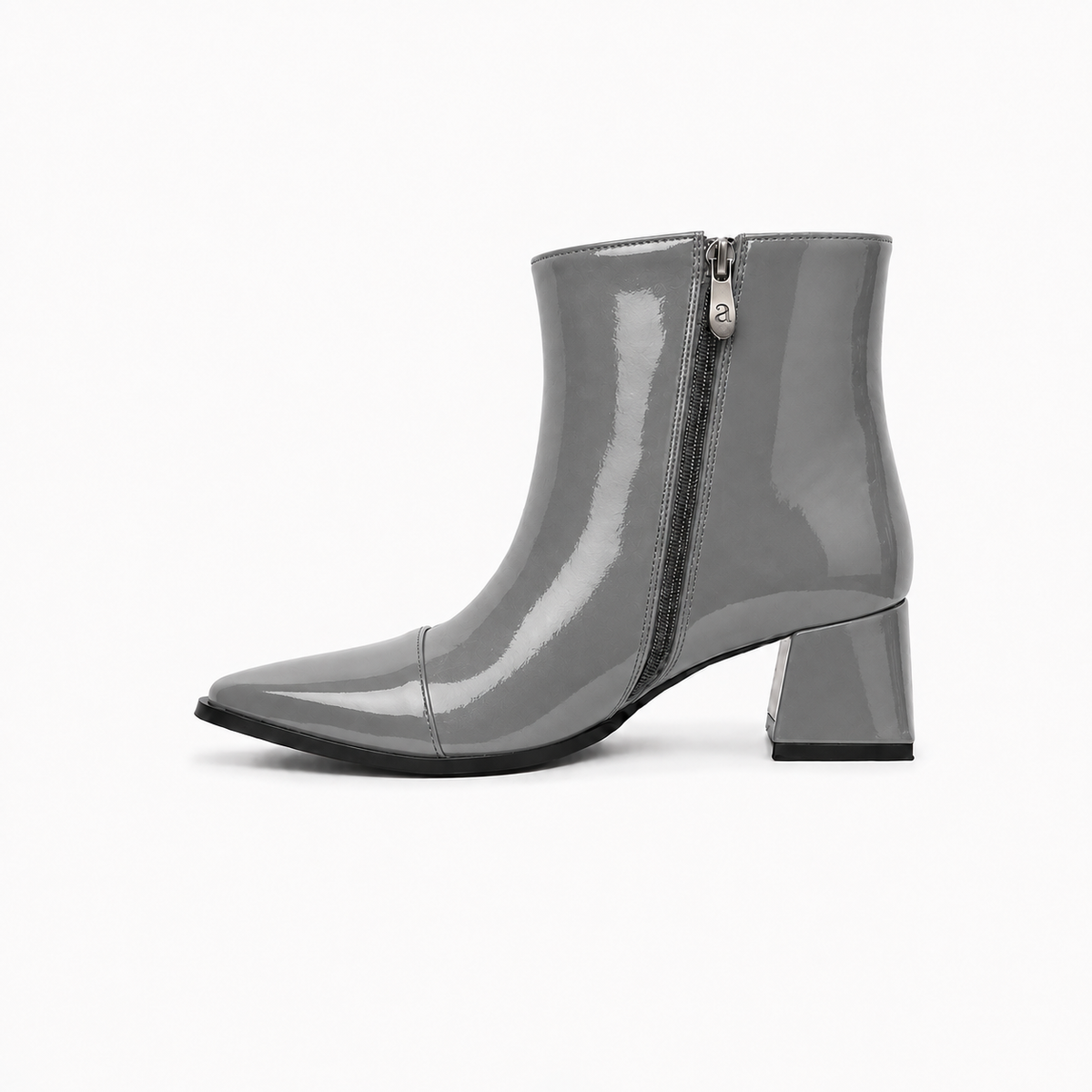 Gray Gloss Muse Ankle Boots - Patent Leather - 3 | ECADRA