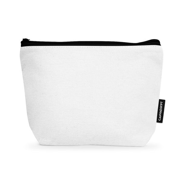 White pouch with black zipper and visible brand logo on a white background