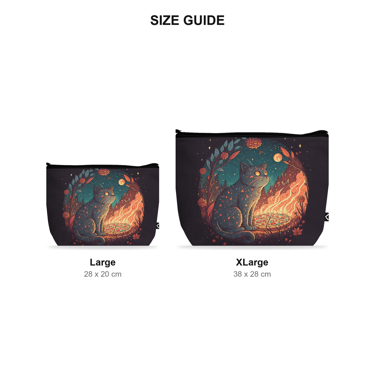 Makeup Pouch - Pizza Cat - Size Guide