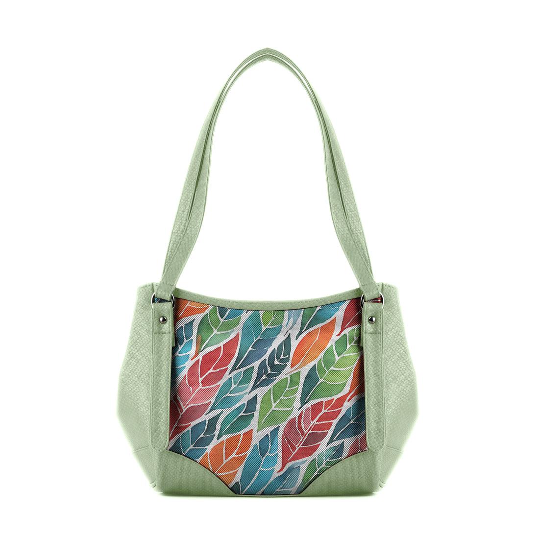 Mint Green Leather Tote Bag floral - CANVAEGYPT