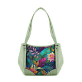 Mint Green Leather Tote Bag floral