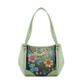 Mint Green Leather Tote Bag flowers