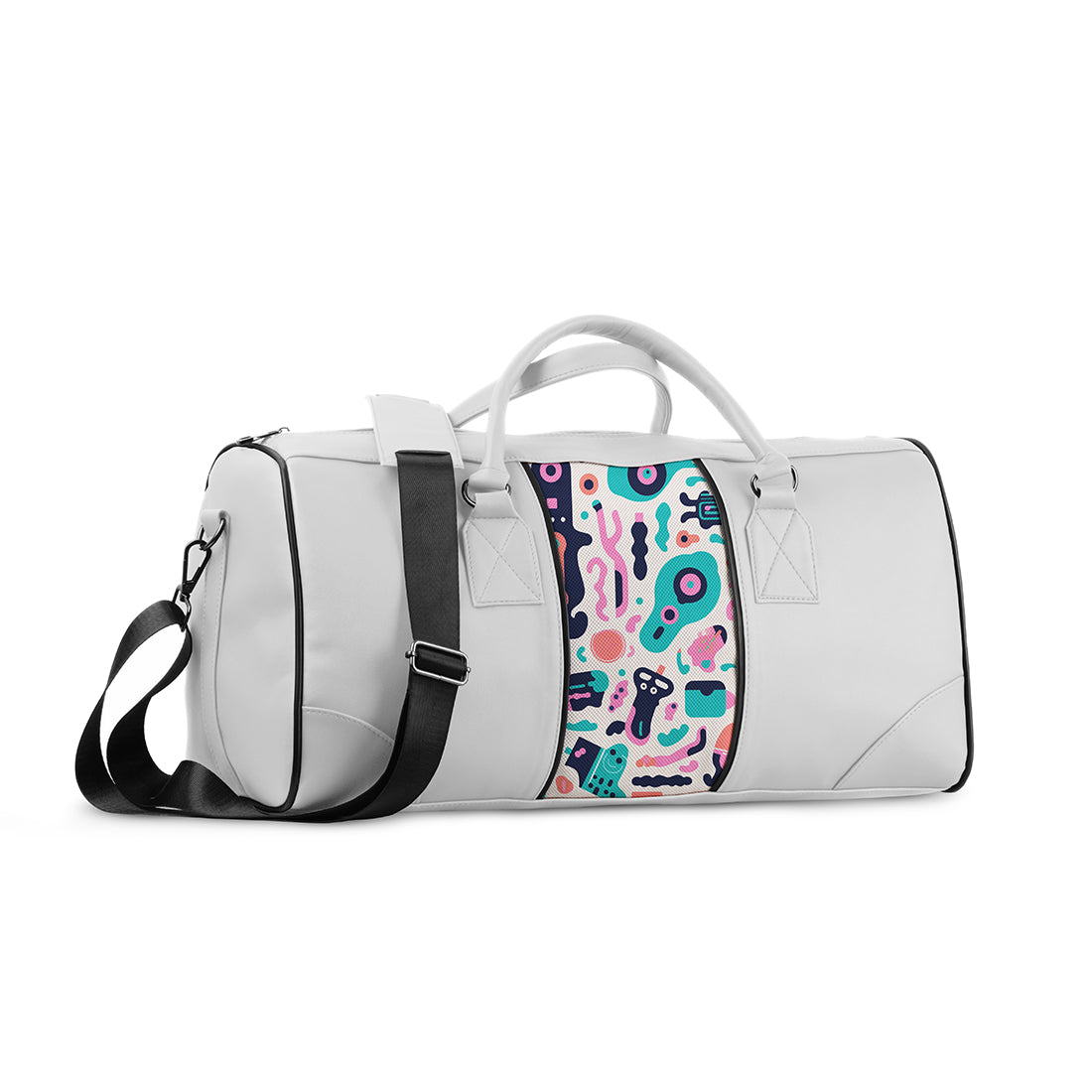White Mixed Duffel Bag Vibrant Abstract Play - 1