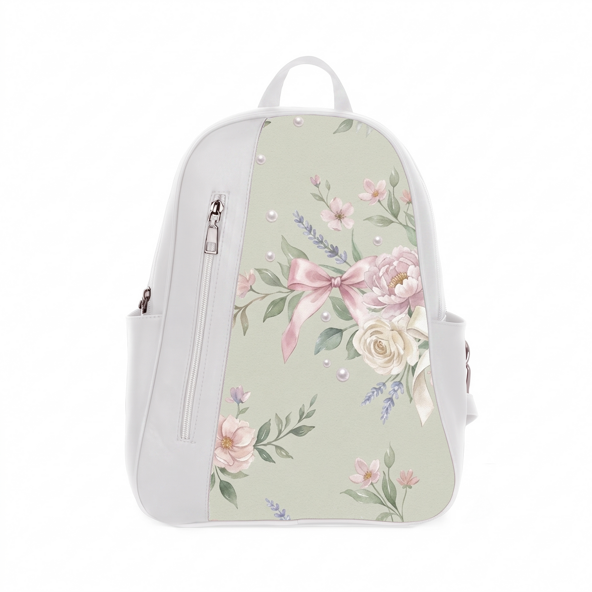 White Mixed Backpack Soft Floral Pink Bow and Pearls