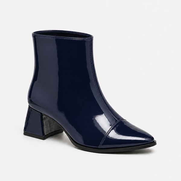 Navy Gloss Muse Ankle Boots - Patent Leather | ECADRA