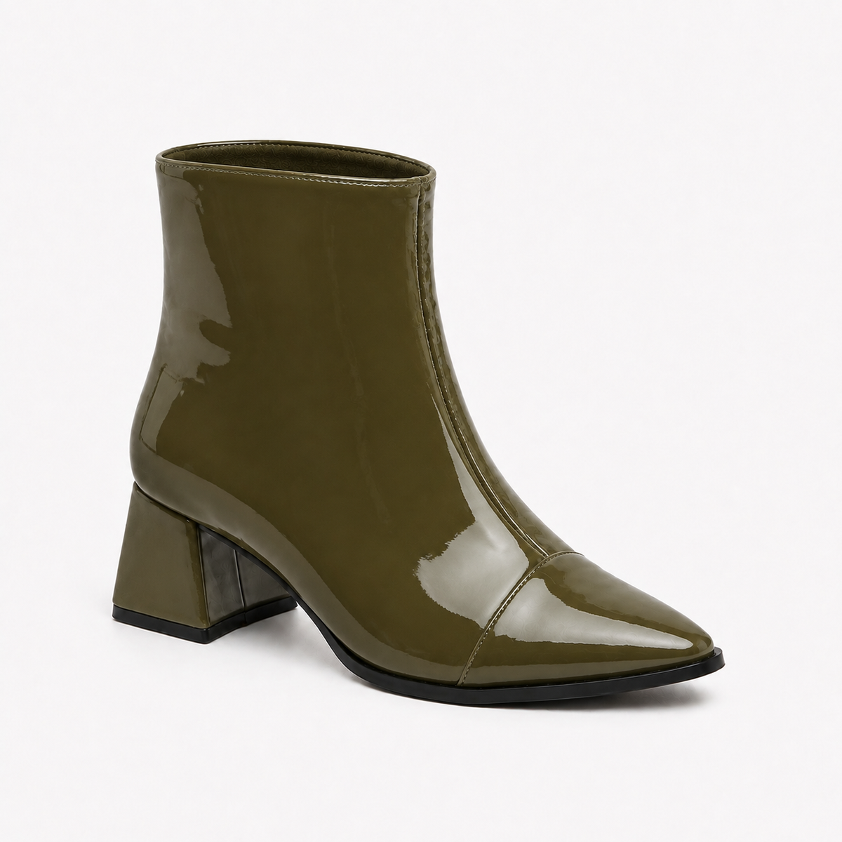 Olive Gloss Muse Ankle Boots - Patent Leather | ECADRA