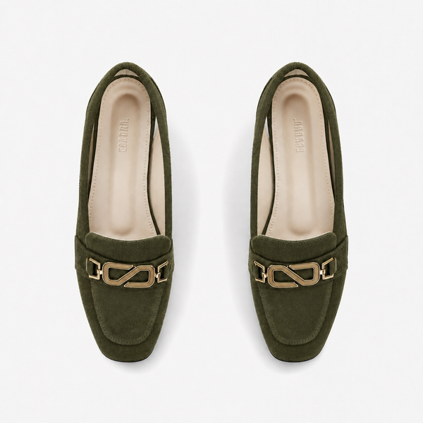 Olive Matte Chain Loafers | ECADRA
