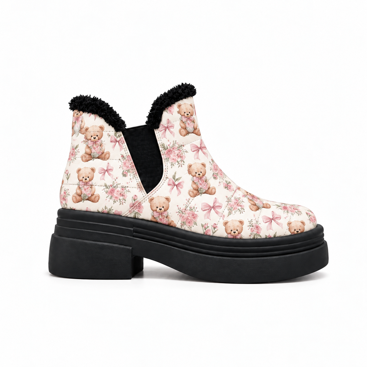 Pastel Cute Teddy Bear Puffer Boots