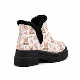 Pastel Cute Teddy Bear Puffer Boots