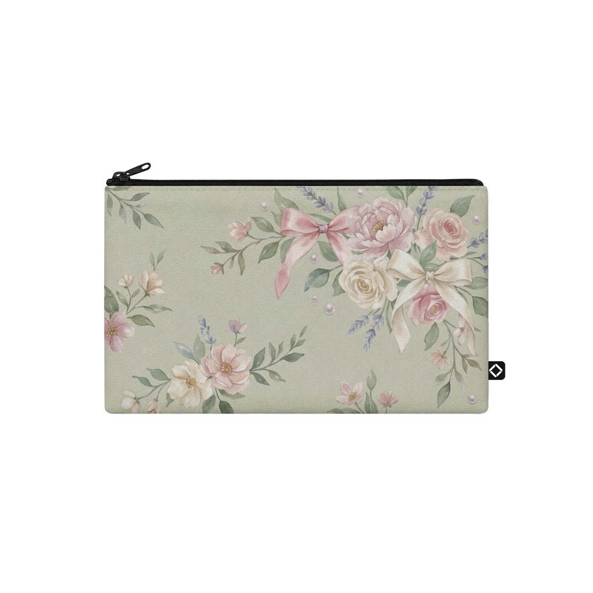 Pouch – Soft Floral Pink Bow and Pearls