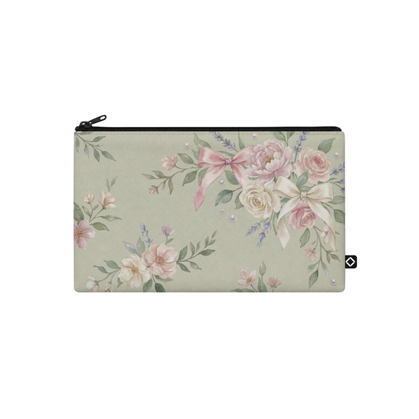 Pouch – Soft Floral Pink Bow and Pearls