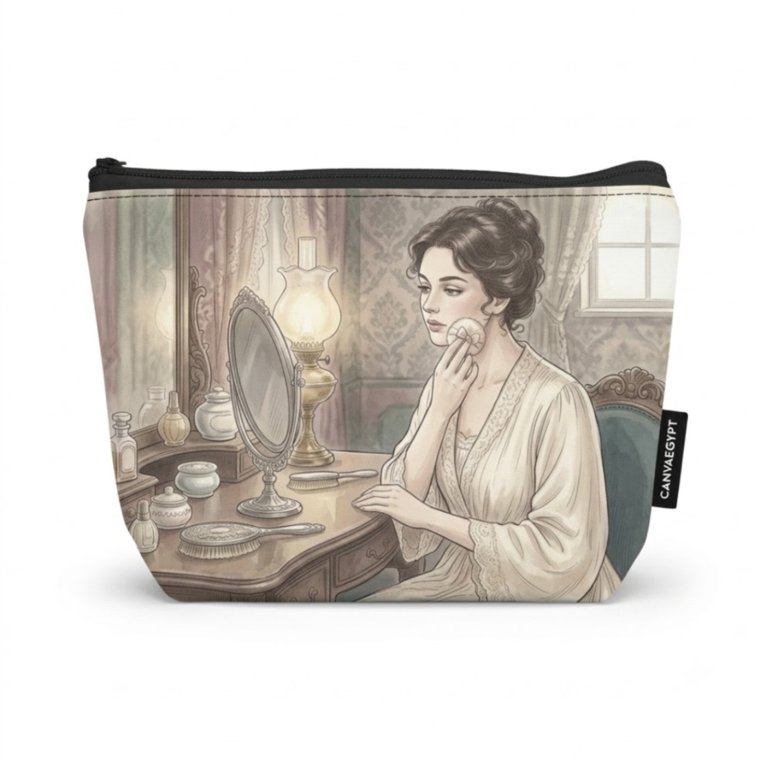 Makeup Pouch Vintage Edwardian Beauty at Vanity Table Illustration