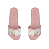 Rose Drift Slides Cute Kitten Print with Soft Floral