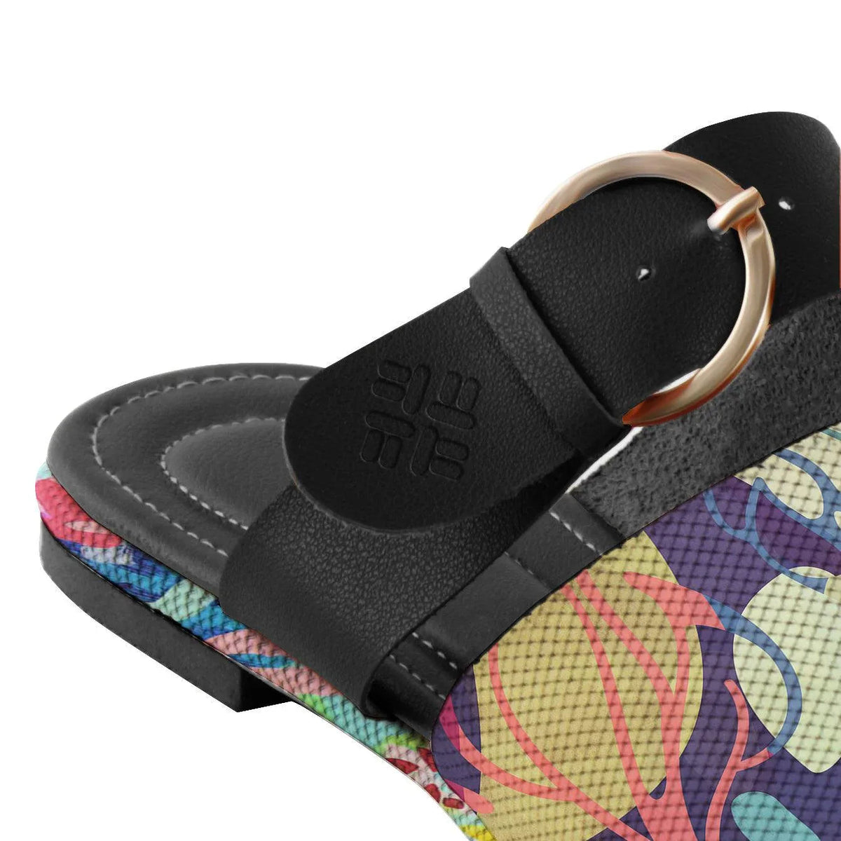 Black Buckle Slide Slipper Leaf