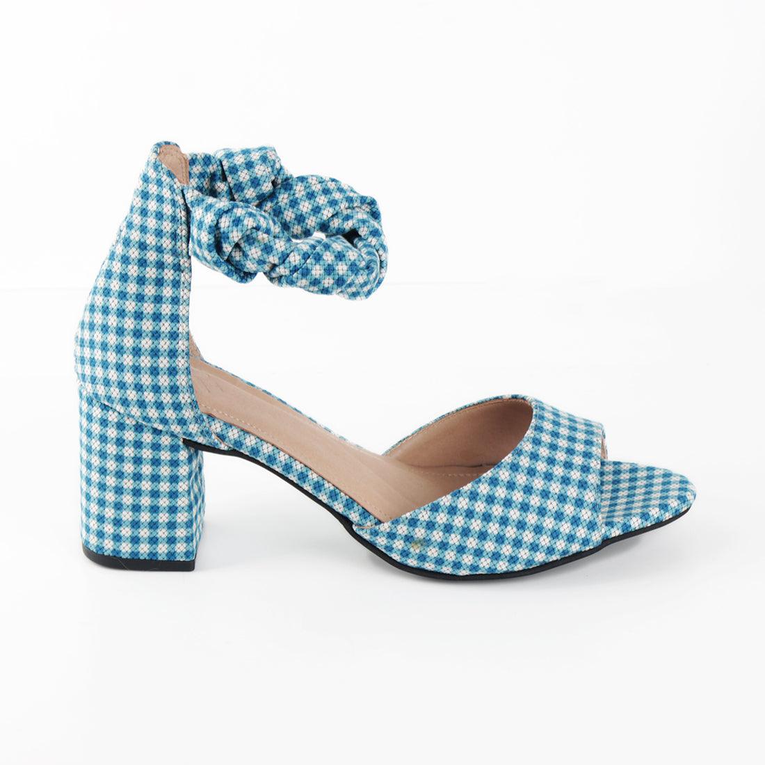 Spotted Blue Chunky Heeled