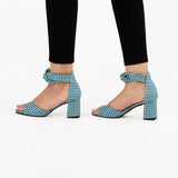 Spotted Blue Chunky Heeled