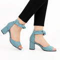 Spotted Blue Chunky Heeled