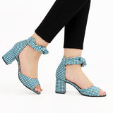 Spotted Blue Chunky Heeled