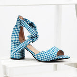 Spotted Blue Chunky Heeled
