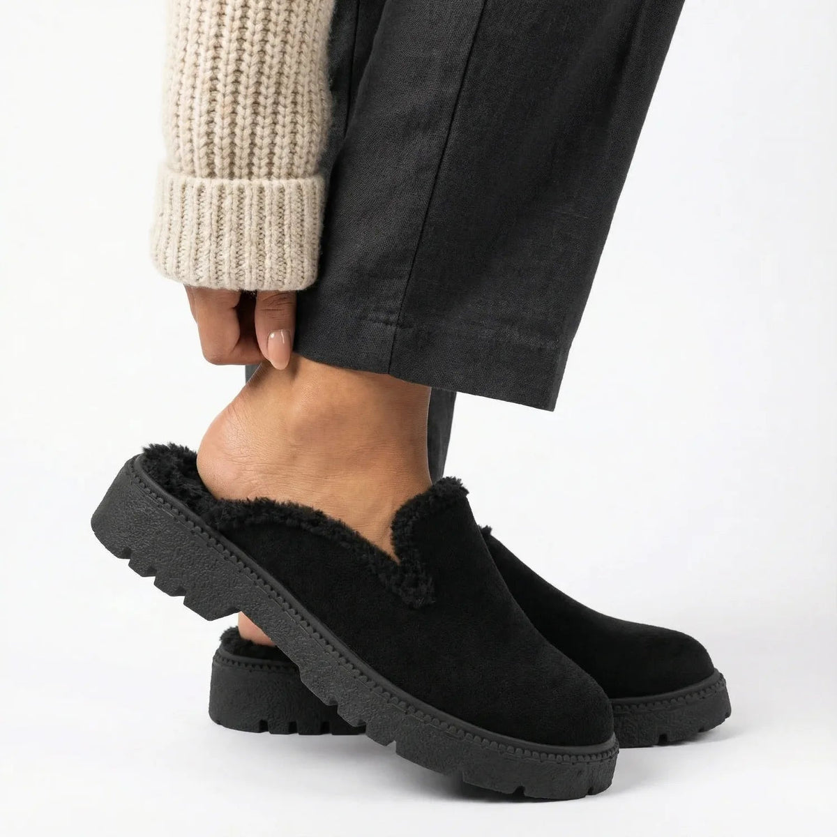 Black Cozy Stroll Mules – Slip Into Comfort - 3