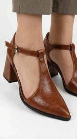 Brown T-Strap Heels – Elegance That Works - 3
