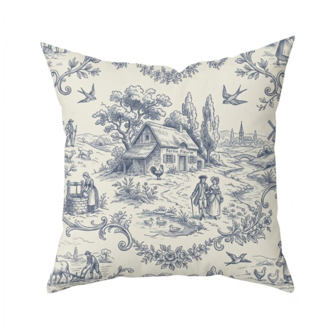 Decorative Pillow Toile de Jouy French Country Pattern