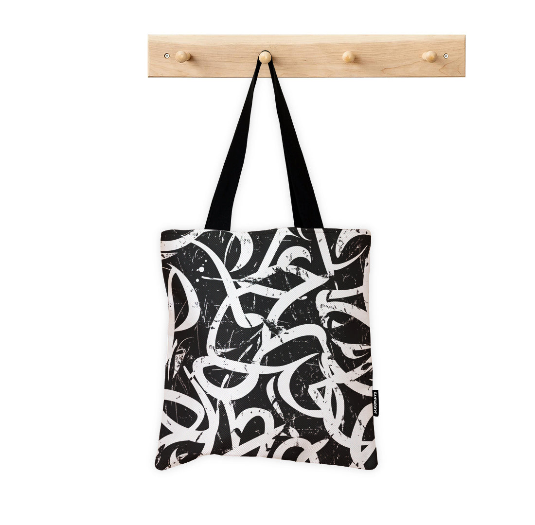 Tote Bag – Monochrome Calligraphy Chaos - 1
